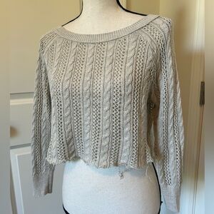 SO grey crop crochet crew neck sweater